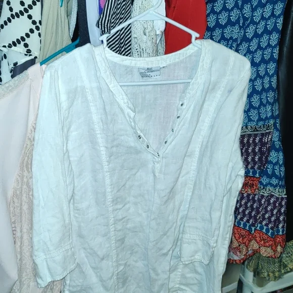 Hot cotton white linen blouse - Picture 5 of 6